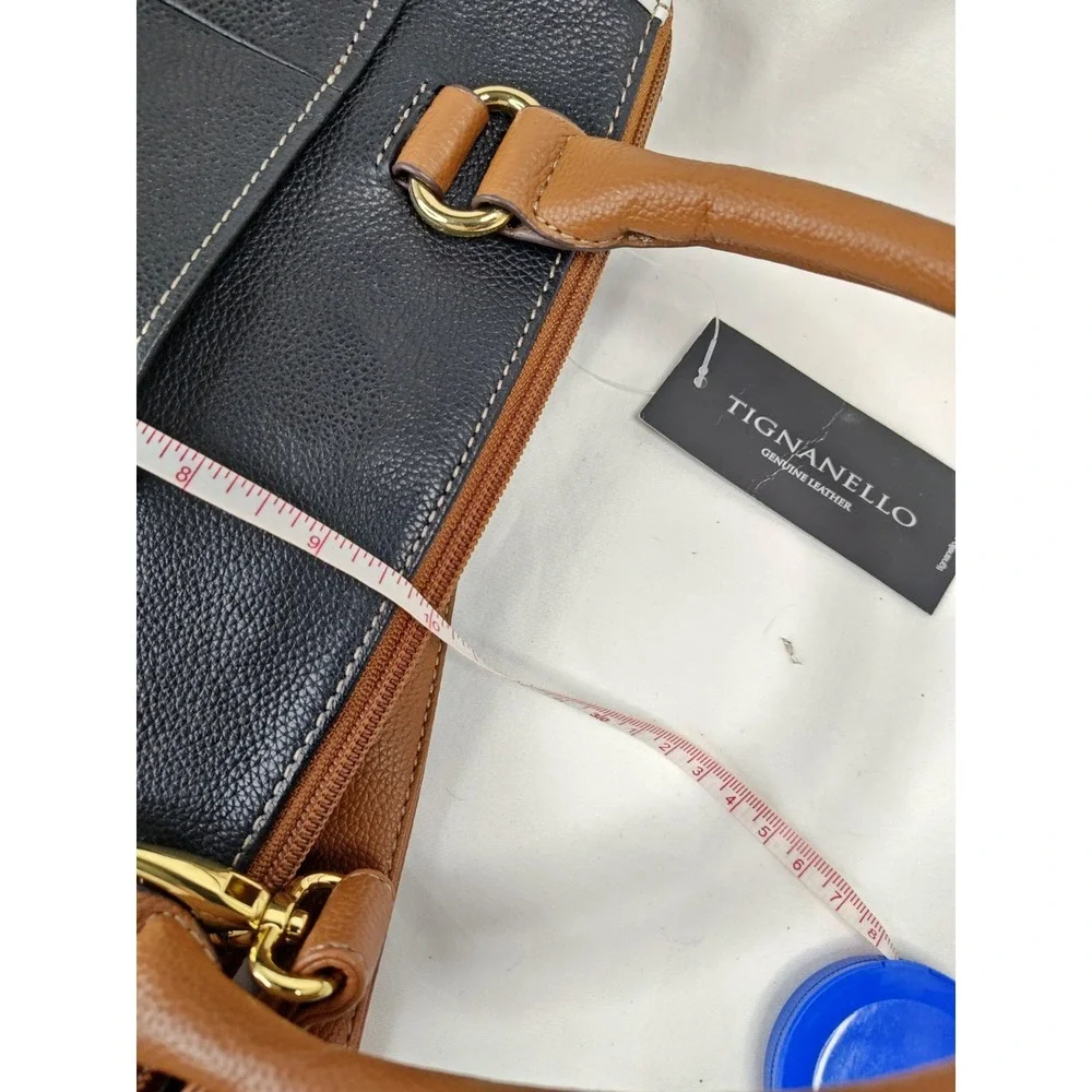 Tignanello All Day Long Convertible Satchel Bag Black White NWT Leather Purse